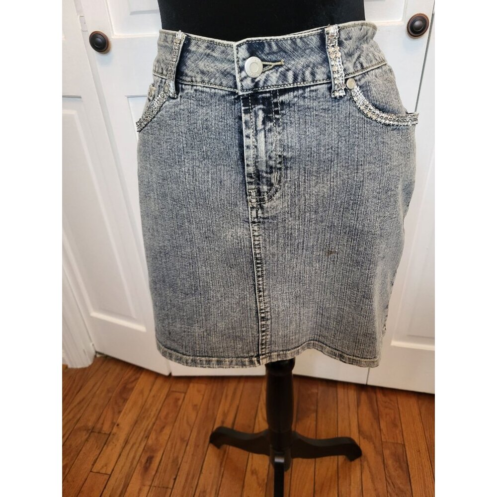Vintage Funhouse Y2K Medium Wash Mini sz 7 Rhinestone Low Rise Indie Rodeo 00's